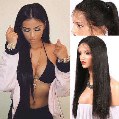 GpahrrDnij Lace Front Wigs Pre Plucked Straight Glueless Wigs Lace Frontal Brazilian Full Human Wigs Hair Wigs for Women With Baby Hair (Black-24inch)