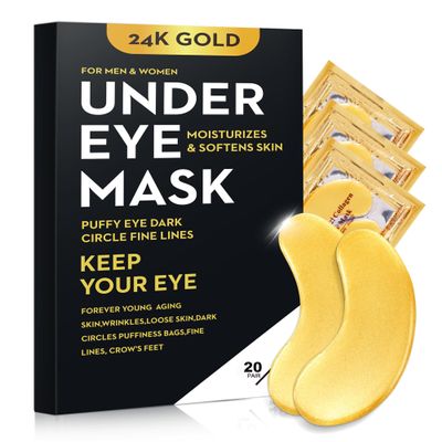 Bukamkom 40 Pcs/20 Pairs 24K Gold Eye Mask Collagen Under Eye Mask Patches for Dark Circle Puffiness, Refresh, Revitalizing, Travel, Wrinkles, Gold Eye Patches