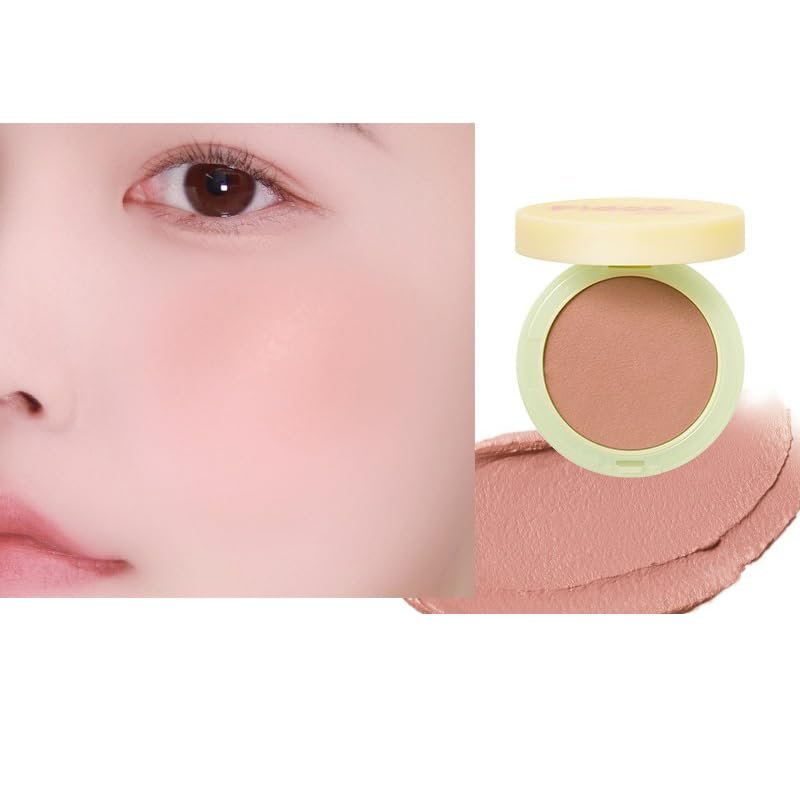 1 PC Fidoo Pat Pat Cushion Blush Mud, Low Color Saturation Matte Nude Pink Makeup Blusher Cheek Color with Mirror (A106, 4g)