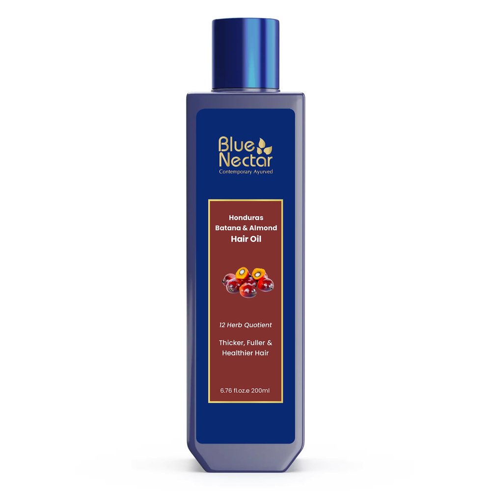 Blue Nectar Batana Oil for Thicker Hair | Pure Honduras Batana for Hair Growth with Organic Almond | Ayurvedic Hair Growth Oil for Stronger Hair (12 Herbs, 6.76 FlOz)