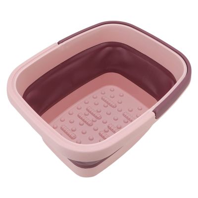 Foot Soaking Tub, Foot Bath Soak Tub with Handle Silicone Foldable Foot Tub, Portable Foot Massage Bath Bucket, Household Foot Spa Basin Foot Bath for Camping Hiking (Pink)