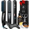 FEBOTE Beard Straightener Kit for Man- Heated Grooming Beard Brush, Beard Balm,Comb,Beard Growth Oil, Value Gift Set for Fathers Day,No-Scald,for Soft,Thick,Curly Beard,Prevent Damage view 1
