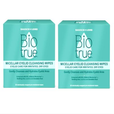 Biotrue Micellar Eyelid Care for Irritated and Dry Eyes Cleansing Wipes, from Bausch + Lomb, Multi, 30 Count ((Pack of 2))