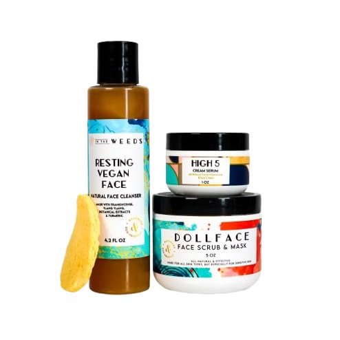 3-Step Radiant Face Set, Best Selling Face Products Handmade by an Esthetician, Natural & Organic Ingredients, Skin Care Routine - Cleanser, Face Scrub & Mask, Face Cream Serum (4.2 oz Cleanser)