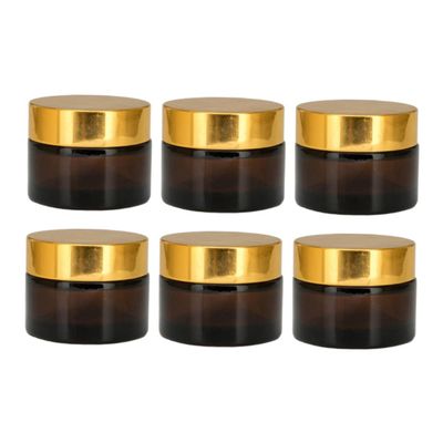 MUSISALY 6pcs Brown Glass Cream Bottles for Cosmetics Storage Empty Makeup Subpackaging Containers with Gold Caps Durable Lightweight Design for Travel and Daily Use