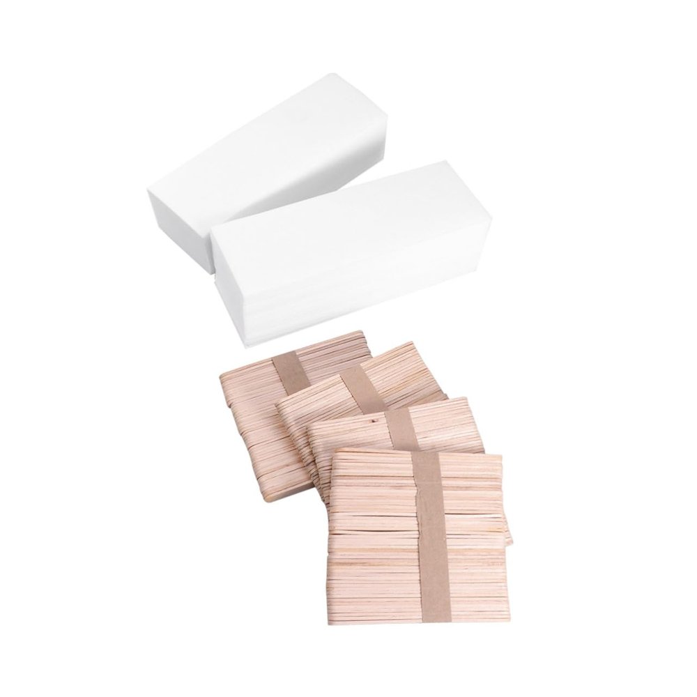 Outanaya 400pcs Depilatory Strips Wax Applicators Hair Removal Nonwoven Wax Paper and Sticks for Facial Use Easy to Use for Salon Home Waxing