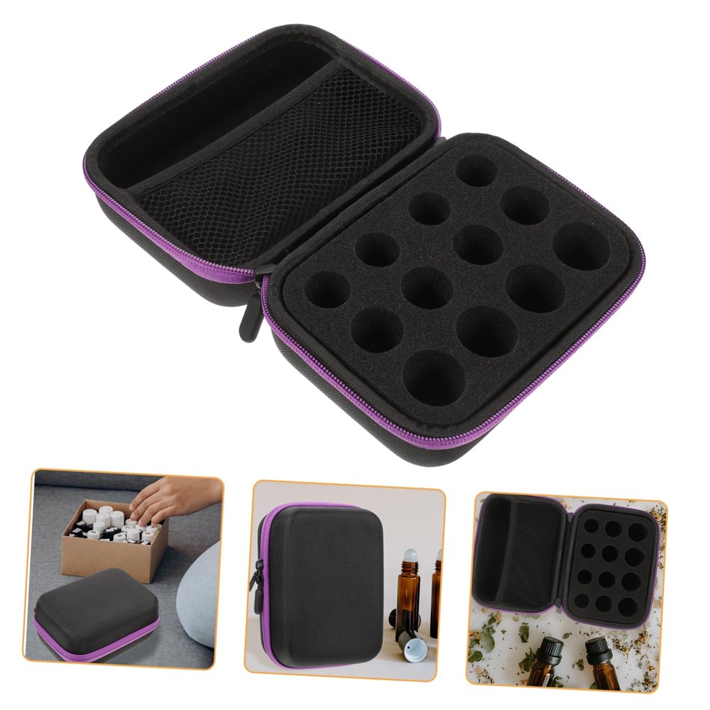 BIUDECO Essential Oil Storage Bag with Slots for Bottles Shockproof Eva Hard Shell Protection Case for Safe Travel and Organization Purple