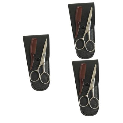 FRCOLOR 3sets Stainless Steel Eyebrow Scissors and Beard Trimmer for Professional Grooming Shear Cutter for Facial Hair Care and Styling for Barbershops and Home Use