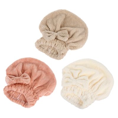 FRCOLOR Hair Drying Cap for Women 3 Pack Soft Cloth Absorbent Hair Cap Butterfly Embellishment Gentle Hair Care