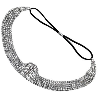 OHPHCALL Delicate Rhinestones Head Chain Elastic Headband Head Jewelry Silver Beaded Headpiece Wedding