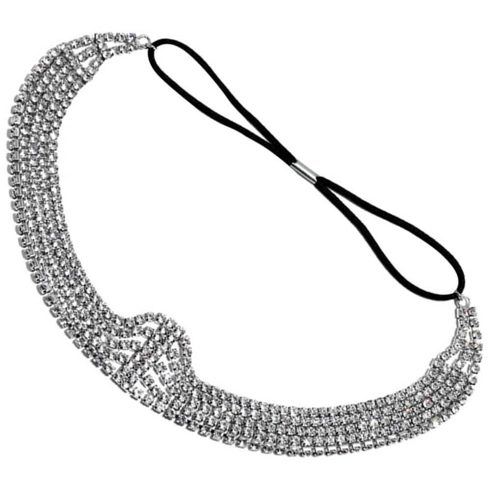 OHPHCALL Delicate Rhinestones Head Chain Elastic Headband Head Jewelry Silver Beaded Headpiece Wedding