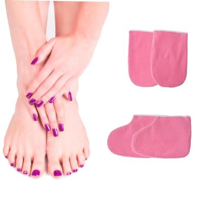 HONMEET Wax Liners Mitts Foot Covers for Manicure Cloth Gloves Booties Heat Retention Washable Pink