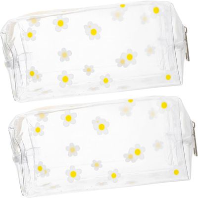 2pcs Transparent Cosmetic Bag Toiletry Bag Clear Makeup Bag Strawberry Clear Travel Makeup Bag Transparent Purse Make up Organizer Bag High Capacity PVC Wallet Girl(Yellow)