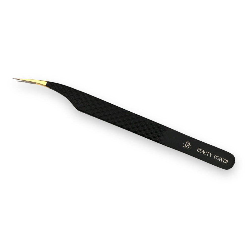 Beauty Power Straight Isolation Tweezers Lash Tweezers for Eyelash Extensions, Precision Fiber Tip Grip Mega Volume Lash Tweezers (Gold)