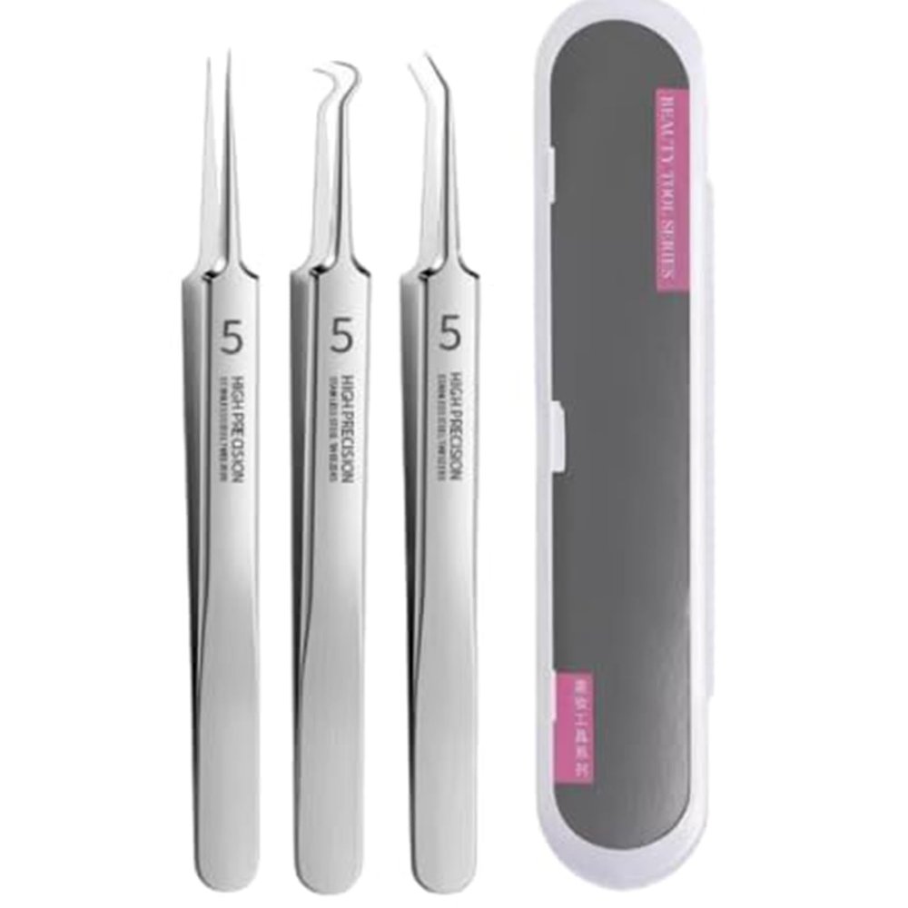 Gowcxn Professional Facial Blackhead Remover Tweezers, Ingrown Hair Removal kit, Pimple Popper Tool kit, Skin Care Tools, Blackhead Remover Tools (3 PCS)
