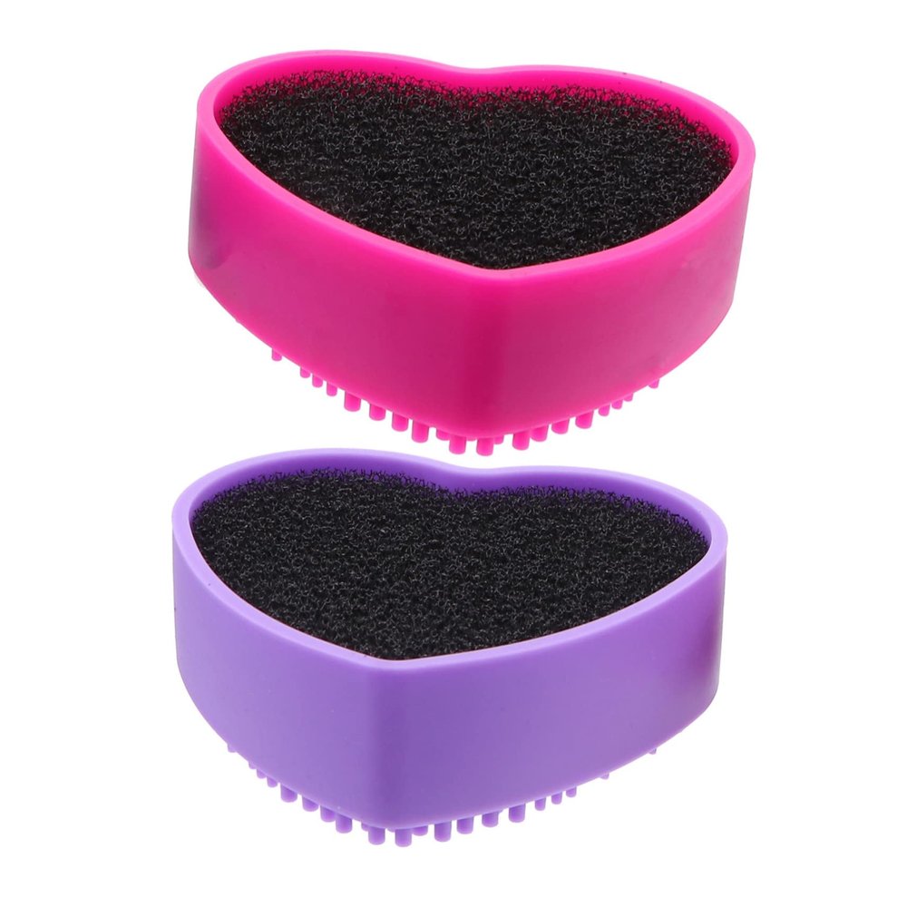 SOESFOUFU 2pcs Silicone Brush Cleaning Case for Makeup Brushes Heart-shaped Sponge Tool Easy to Use Travel-friendly for Quick Eyeshadow Cleanup