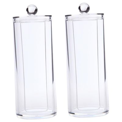 OKUMEYR 2pcs Transparent Hair Tie Organizer Storage Box Cylindrical Cotton Pad Holder with Lid for Makeup Remover Pads Space-saving Design for Bedroom and Bathroom Use