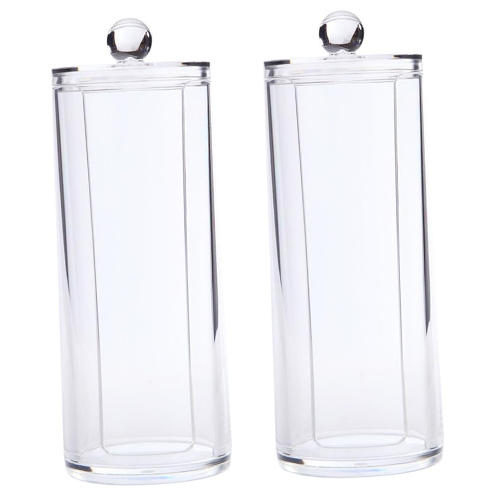 OKUMEYR 2pcs Transparent Hair Tie Organizer Storage Box Cylindrical Cotton Pad Holder with Lid for Makeup Remover Pads Space-saving Design for Bedroom and Bathroom Use