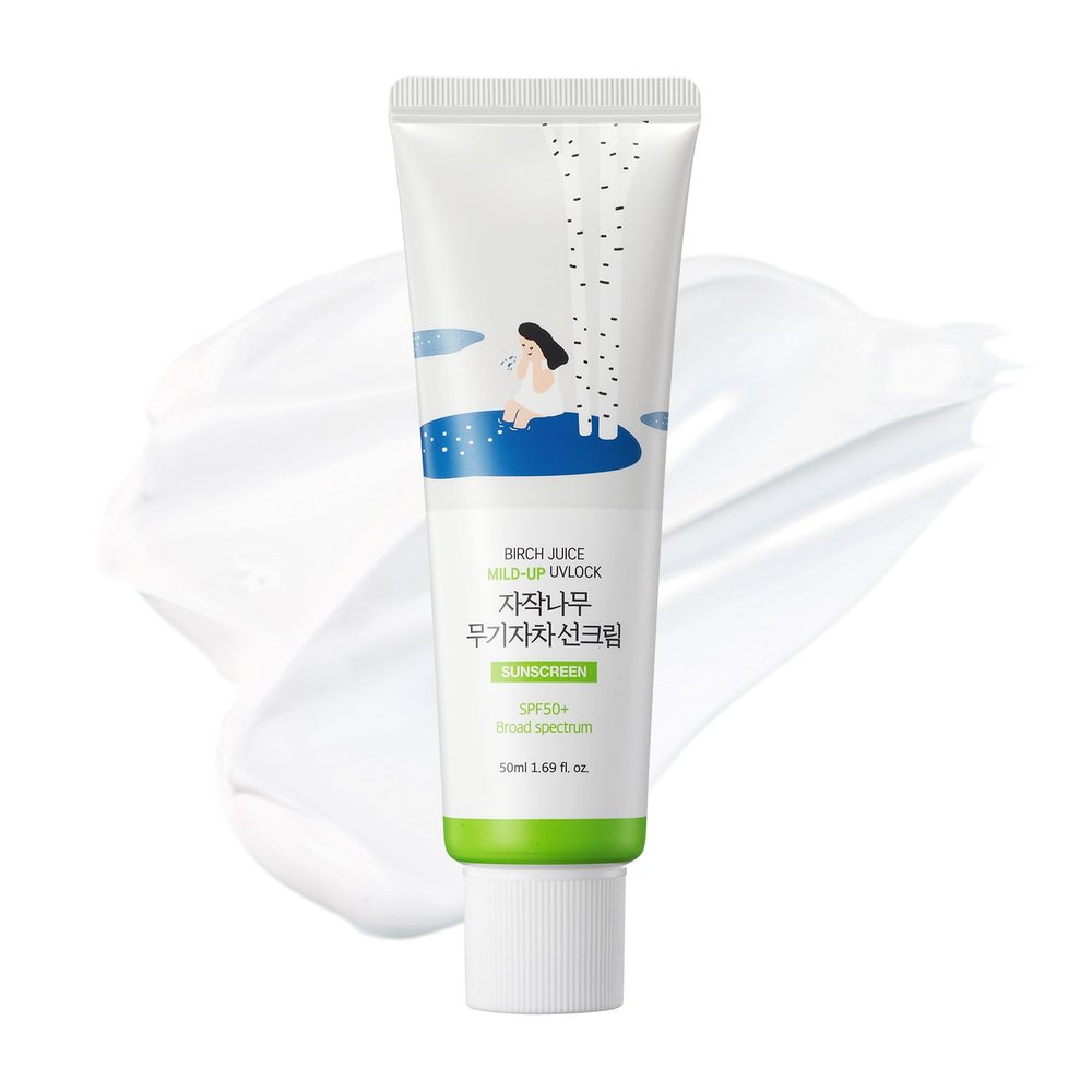 ROUND LAB Birch Juice Mild-up Sunscreen UV LOCK 1.69 Fl Oz | SPF 50+ broad spectrum, Mineral Zinc Oxide, for Sensitive Skin, Control Oil and Sebum, Korean Sunscreen