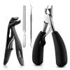 BEZOX Toenail Clipper Kit 4PCS Nail Care Set for Ingrown Toenails  Curved Head Toe Nail Clippers for Seniors for Thick Nails, Thick Fingernail Clippers, Long Nail File & Dual-Ended Lifter - Black view 1