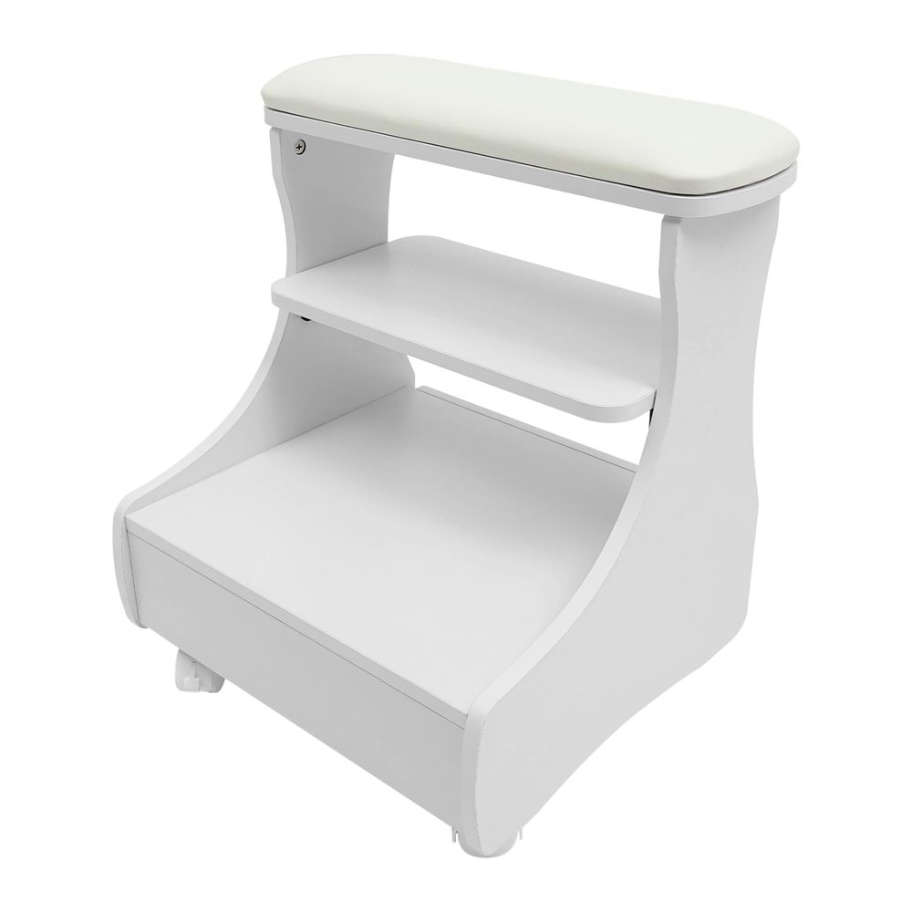 Pedicure Foot Rest Cart, Beauty Salon Nail or Foot Bath Spa Portable Esthetician Trolley Cart, Manicure Pedicure Chair with Wheels, Footrest Salon Supplies Foot Massage Station for Bathroom (White)