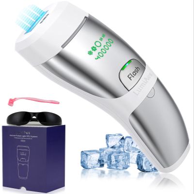 LumiAes IPL Laser Hair Removal for Women and Men, 50 Ice-Cooling System and skin sensor for Painless, 3 In 1 Functions, Effective and Long-Lasting Hair Removal Device from home, Full Body(Silver)