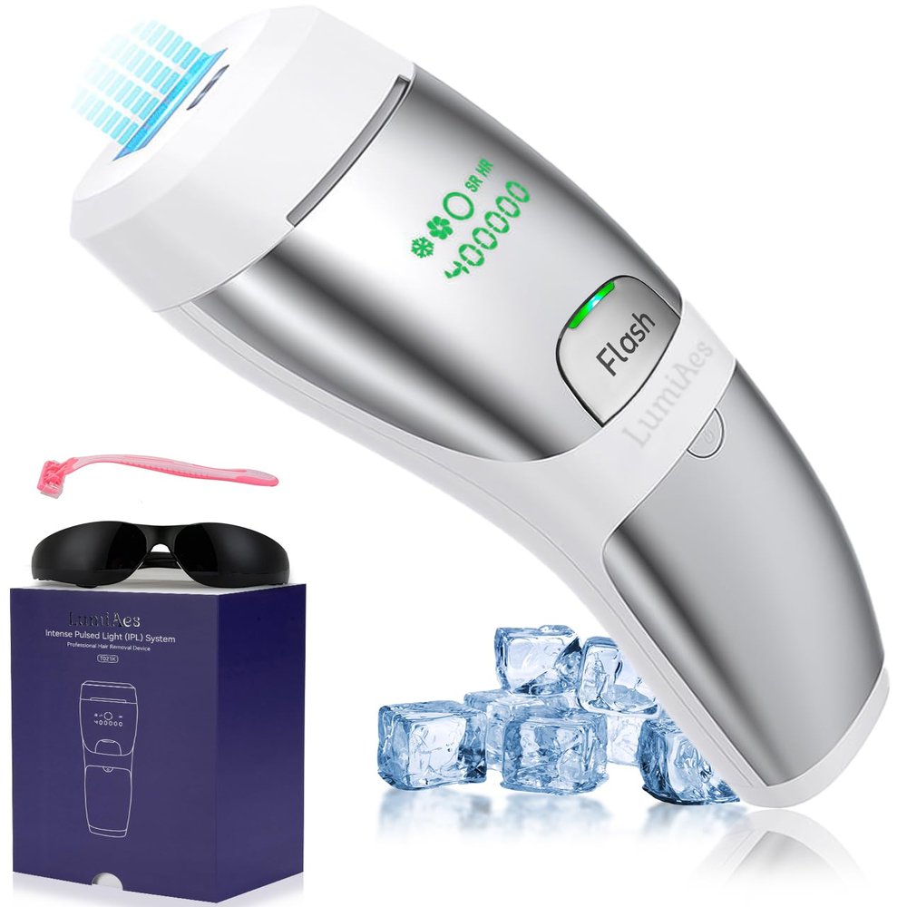 LumiAes IPL Laser Hair Removal for Women and Men, 50 Ice-Cooling System and skin sensor for Painless, 3 In 1 Functions, Effective and Long-Lasting Hair Removal Device from home, Full Body(Silver)