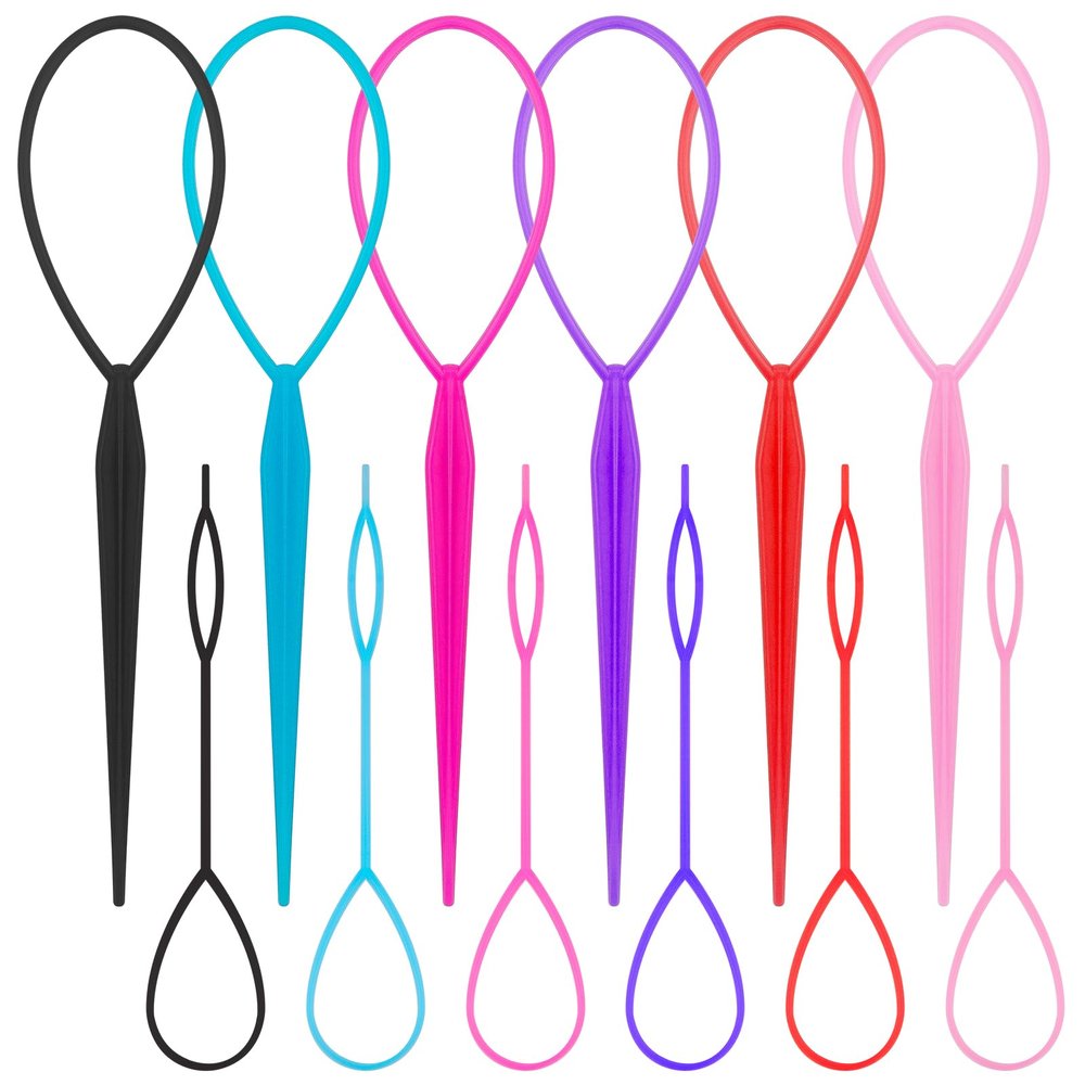 12 PCS Topsy Tail Hair Tool, 6 Colors Hair Loop Styling Tool Set Hairs Pull Through Tools in Large and Small, Ponytail Makers French Braid Loop Braiding Tools for Women and Girls
