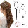 12 PCS Topsy Tail Hair Tool, 6 Colors Hair Loop Styling Tool Set Hairs Pull Through Tools in Large and Small, Ponytail Makers French Braid Loop Braiding Tools for Women and Girls view 2