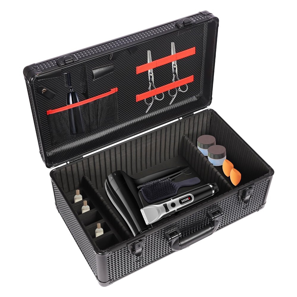 Barber Accessories Case, Professional Barber Case with Lock, Barber Cases for Clippers and Supplies, Hairdressing Tools Storage Case for Hair Stylist Pet Groomer