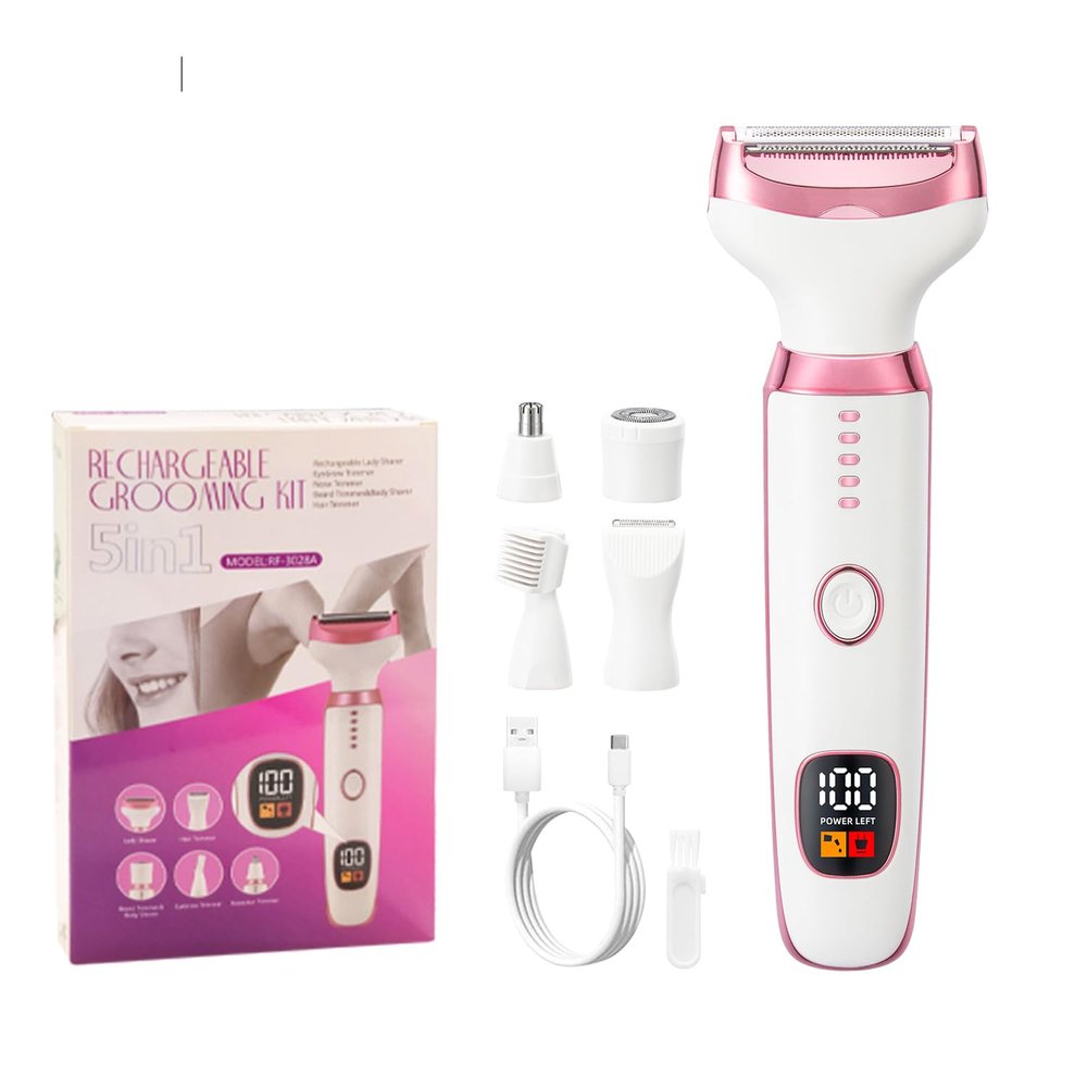 Ourcec Electric Razor Shavers for Women Wet/Dry 5 in 1 Bikini Trimmer Face Razors for Face Nose Eyebrow Arms Armpit Legs Pubic Area Painless Facial Hair Removal