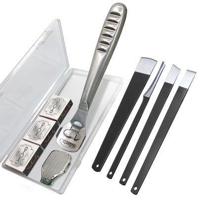 36 Pcs Callus Shaver for Feet Set, (1Stainless Foot File &1 Foot File Heads & 30 Replacement Slices Blades & 4 Pedicure Knife), Professional Callus Remover for Feet Tools for Wet and Dry Feet