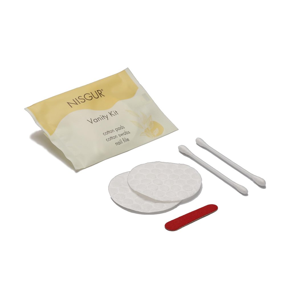 Cotton Pad Cotton Swab and Nail File Kit Pack of 100 Individually Wrapped Hotel Vanity Kit Hotel Supplies and Toiletries Bulk