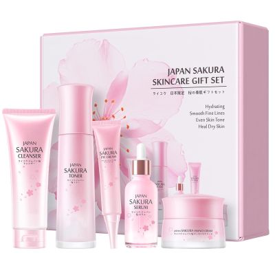 Cherry Blossom Skin Care Gift Set for Teenage Girls Women, 5 Piece Hydrating & Cleaning Skincare Sets Routine Kit with Cleanser , Toner, Serum, Eye Cream, Essence Cream Anti-Aging Skin