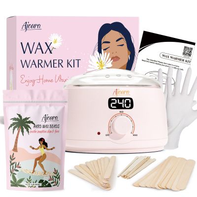 Ajoura 1lb Refill Wax Beans for Hair Removal Kit + Ajoura Digital Wax Warmer, 10 minutes Quick-Heat Hair Removal Kit with Precision Temp. Control