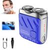 Electric Mini Portable Razor, Men's Portable Mini Electric Shaver, R-12 Portable Suitcase Design Double-Ring Magnetic Cutter, Beard Shaver Traveler Waterproof Pocket Beard Shaver for Men (Blue) view 1