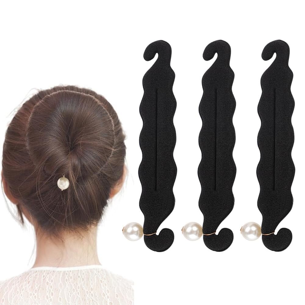 3PCS Hair Bun Maker Donut Bun Maker with Pearl Large Twist Bun Clip Hook Holder Foam Sponge Donut Hairstyle Styling Tool Accessories