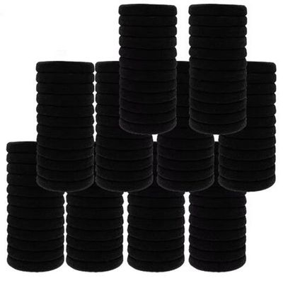 100pcs Black Hair Bands for Thick Hair, Elastic Hair Ties, Cotton Seamless Hair Bands, No Crease Damage
