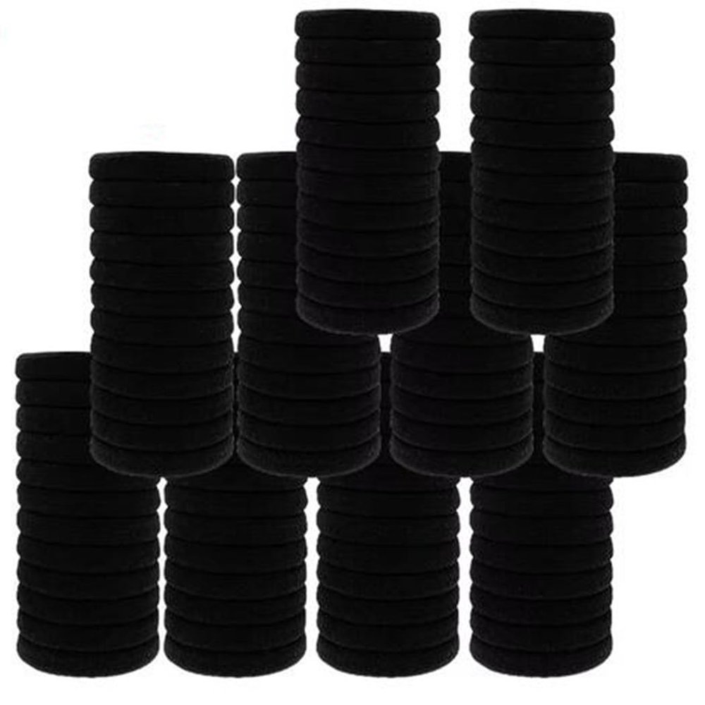 100pcs Black Hair Bands for Thick Hair, Elastic Hair Ties, Cotton Seamless Hair Bands, No Crease Damage