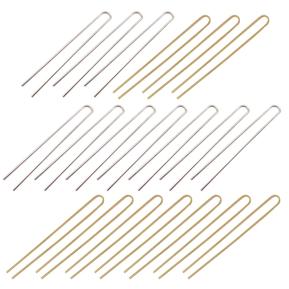 20 Pieces U Shaped Metal Wire Hairpin Metal U Shaped Hairpin U Shaped Hair Fork Pins Hair Sticks Hair Fork Sticks DIY Hair Fork for Women Lady Hair Accessories, Silver, Gold