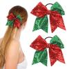 2Pcs Christmas Hair Bows Ties, Red Green Bow Hair Tie for Girls 7 Inch Large Cheer Bows Sequin Cheerleading Hair Bows Ponytail Holders Elastic Hair Ties Bands Xmas Hair Accessories for Women Teen view 1