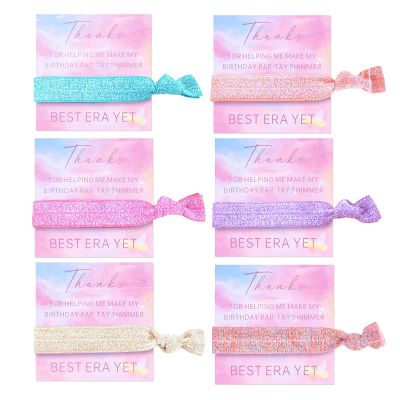 24pcs Colorful Elastic Hair Bands with Thanks Shimmer Cards Gift for Fans Women Birthday Party favors