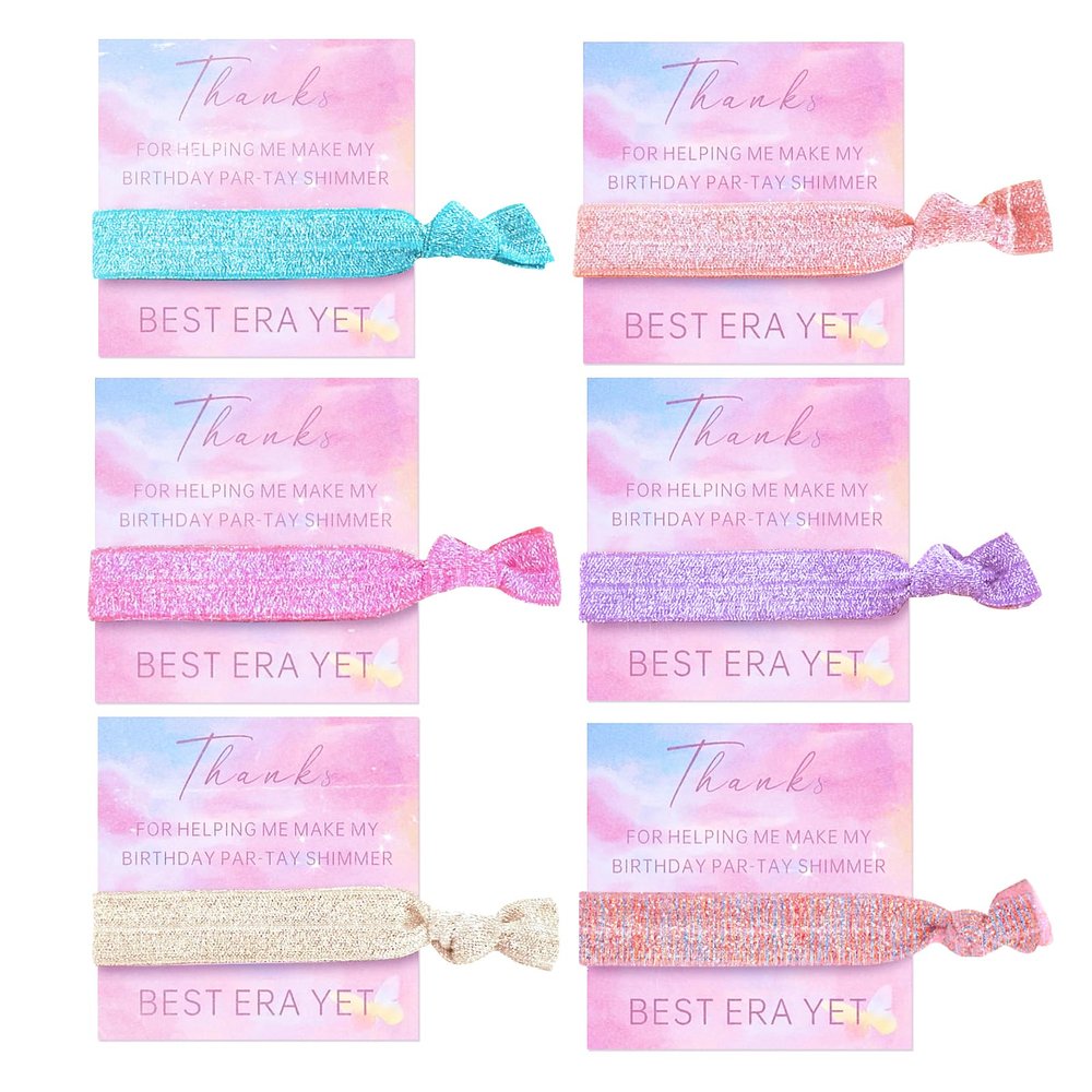 24pcs Colorful Elastic Hair Bands with Thanks Shimmer Cards Gift for Fans Women Birthday Party favors