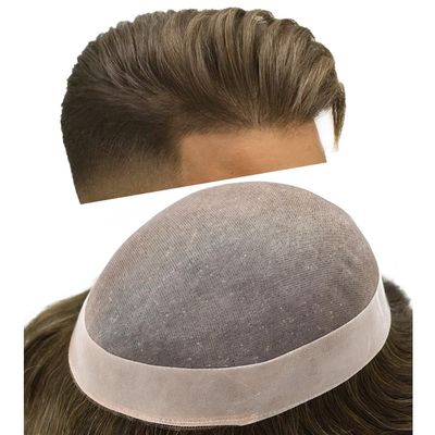 PUNRU HAIR Hair Systems For Men Monofilament Mens Toupee Mens Hair Piece Human Hair Replacement System Toupee For Men NPU Hair Pieces For Men 6x8 Medium light density #610 6# LIGHT BROWN+10% GREY