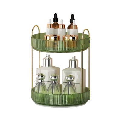 360 Rotating Makeup Organizer for Vanity - 2 Tier Perfume Organizer with Large Capacity - Skincare Organizer for Bathroom Counter - Space-Saving Cosmetic Storage for Dresser Countertop (Green)