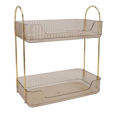 2 Tier Bathroom Countertop Organizer, Light Luxury Multipurpose Simple Design Modern Double Layer Storage Rack for Makeup Table for Countertop (Amber Yellow)