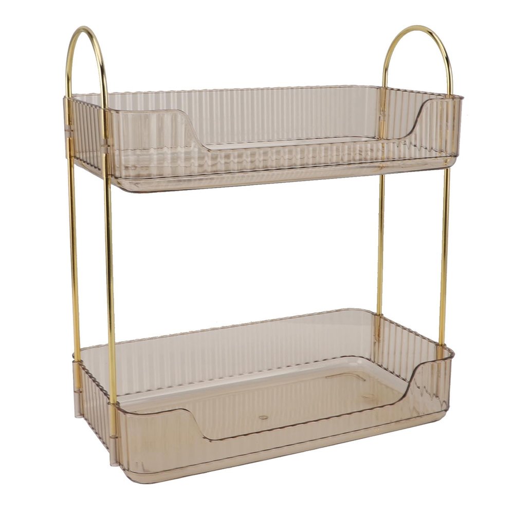 2 Tier Bathroom Countertop Organizer, Light Luxury Multipurpose Simple Design Modern Double Layer Storage Rack for Makeup Table for Countertop (Amber Yellow)