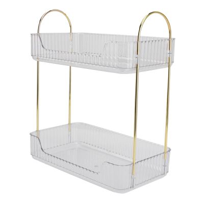 2 Tier Bathroom Countertop Organizer, Light Luxury Multipurpose Simple Design Modern Double Layer Storage Rack for Makeup Table for Countertop (Clear White)