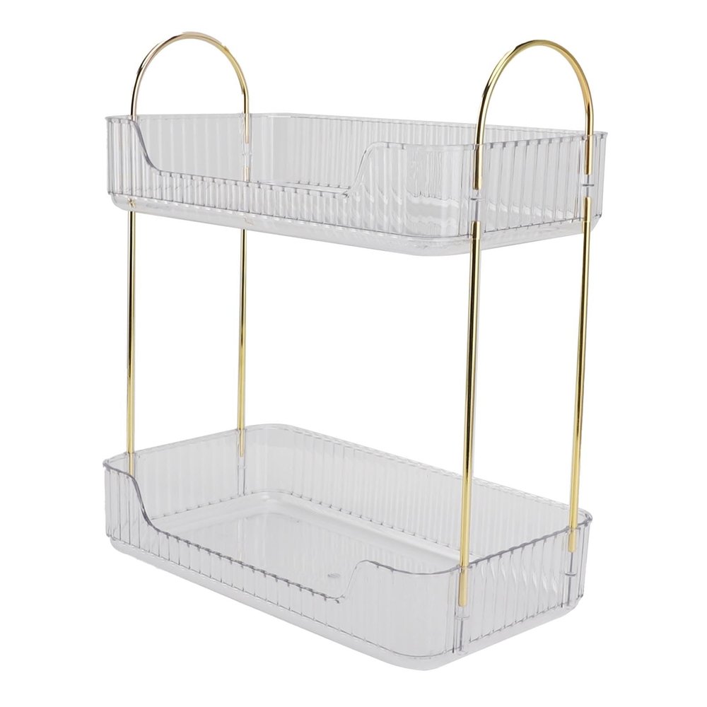 2 Tier Bathroom Countertop Organizer, Light Luxury Multipurpose Simple Design Modern Double Layer Storage Rack for Makeup Table for Countertop (Clear White)