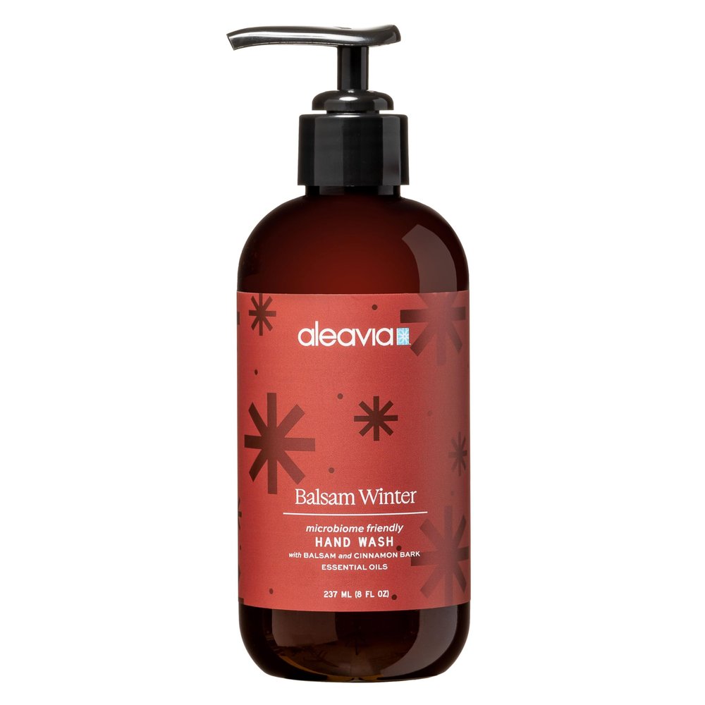 Aleavia Balsam Winter Prebiotic Hand Wash, Balsam Fir and Cinnamon Bark Scent Microbiome Friendly Hand Wash Vegan, Plant-Based Formula Packed with Prebiotics 8 oz.